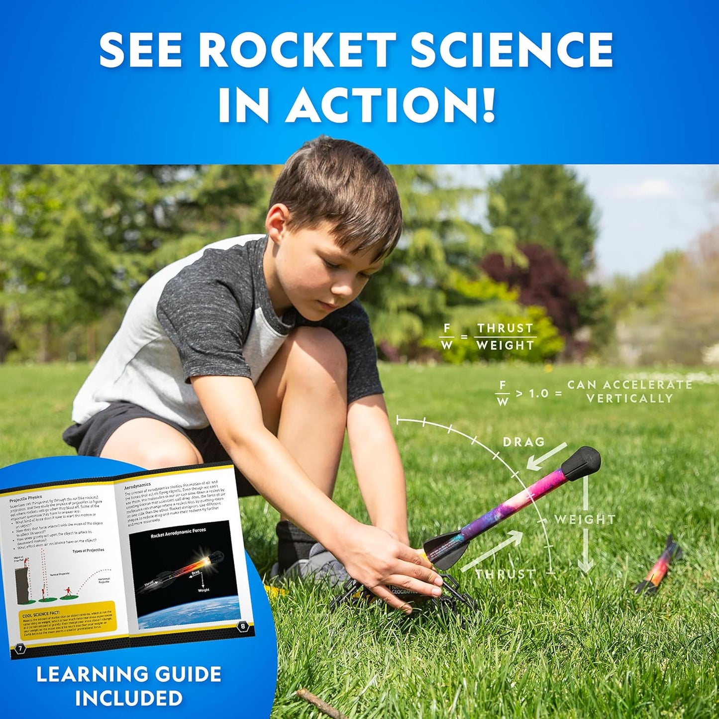 NATIONAL GEOGRAPHIC Air Rocket Toy ?Ultimate LED Rocket Launcher for Kids, Jump and Launch The Light Up, Air Powered, Foam Tipped Rockets up to 100 Feet