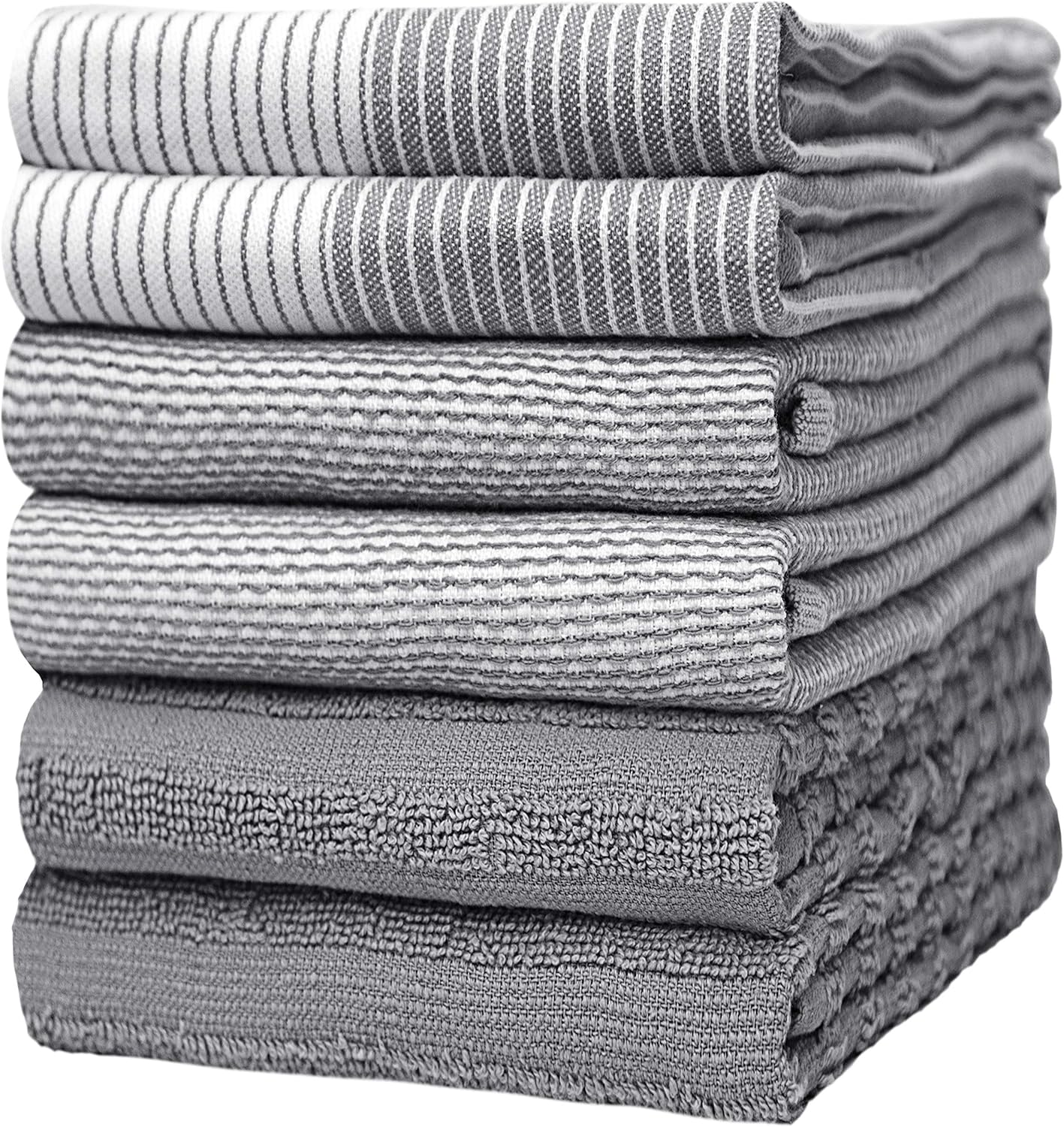 Premium Kitchen Towels (20? 28? 6 Pack) | Large Cotton Dish Towels | Flat & Terry Highly Absorbent Kitchen Linen Set with Hanging Loop | Gray