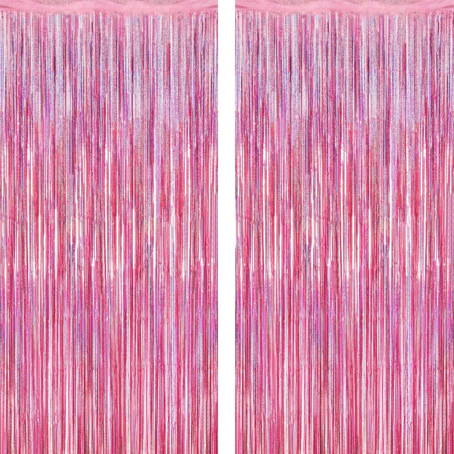 2 Pack Glitter Pink Backdrop, 3.28 FT x 7.05 FT Birthday Party Decorations, Laser Pink Fringe Curtains Foil Streamer Tinsel, Pink Curtains Photo Backdrop Happy Birthday Valentines Day Backdrop